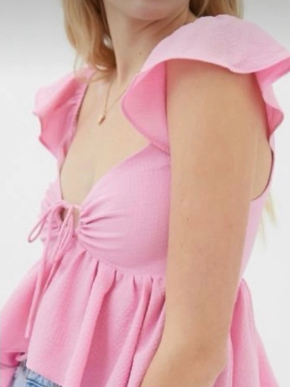 Urban Outfitters Pink Tie-Front Ruffle Peplum Crop Top